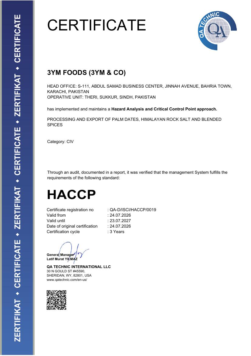 HACCP Certificate — 3YM Foods