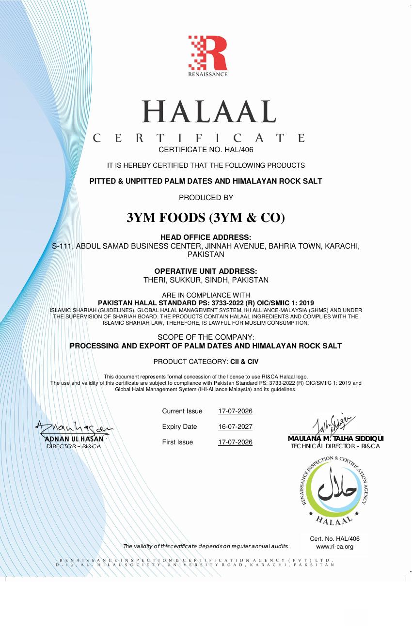 Halal Certificate — 3YM Foods