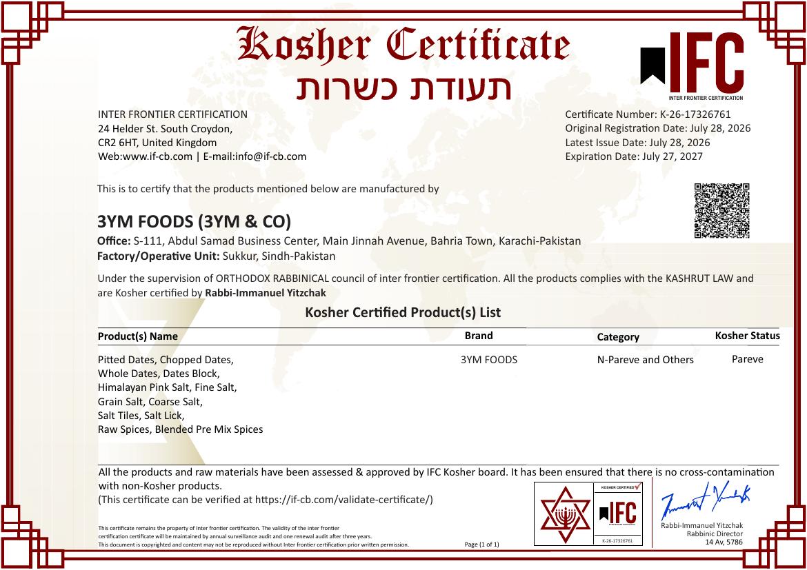 Kosher Certificate — 3YM Foods