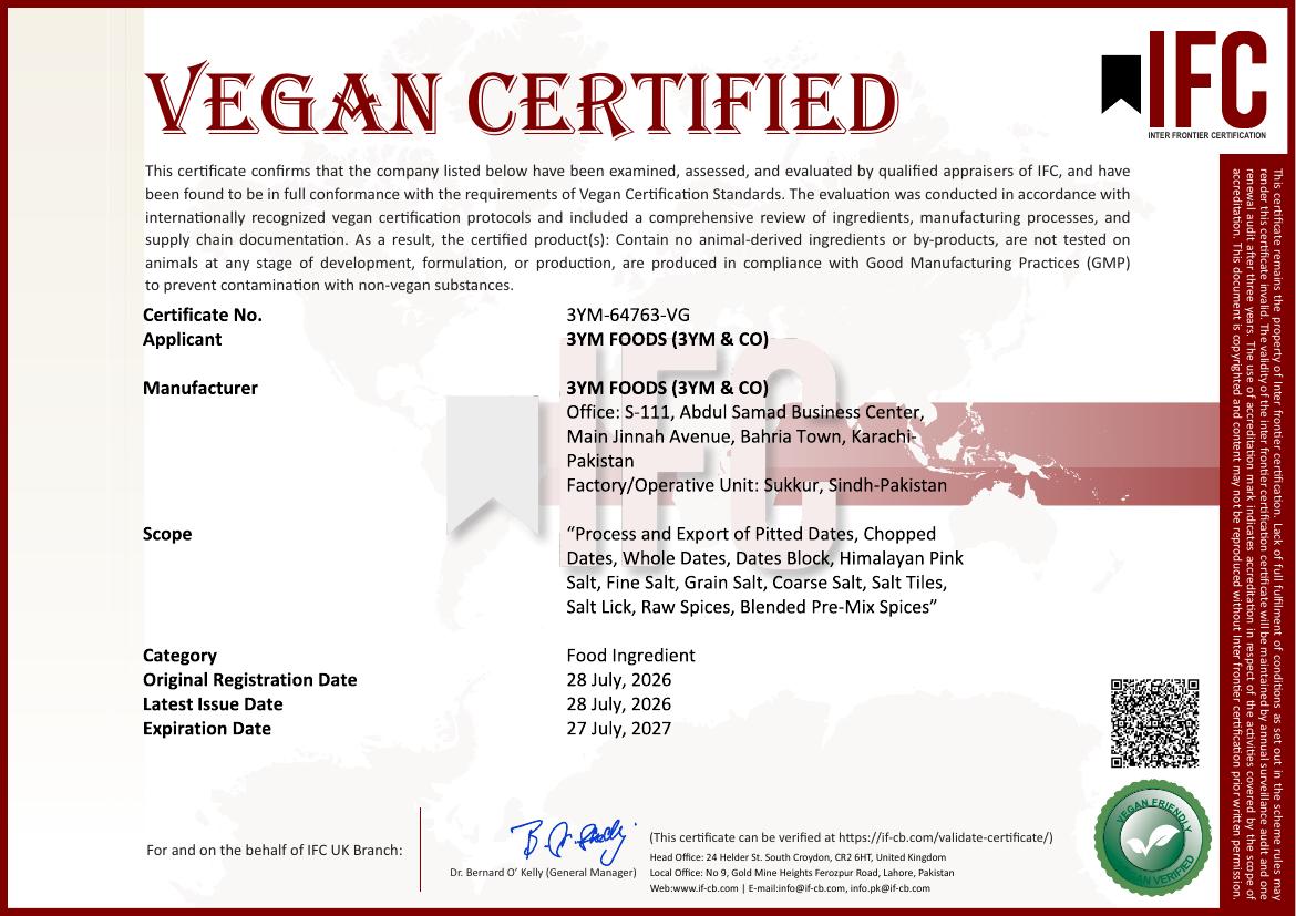 Vegan Certificate — 3YM Foods